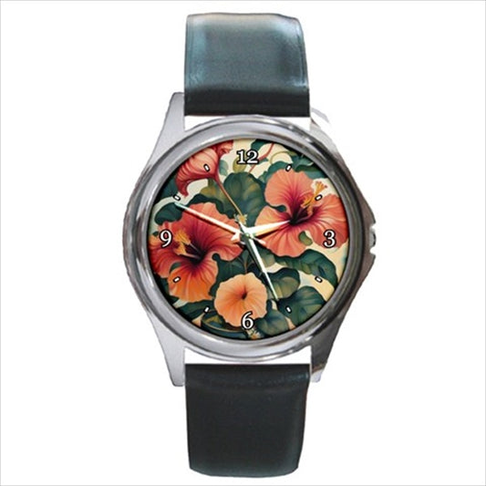 HIbiscus Flowers Art Watch Wristwatch Art Flower Flower Art Flowers Hibiscus Round Watch Unisex Watch Wristwatch Watches