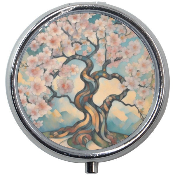 Cherry Blossom Tree Art Pill Box Medication Travel Case
