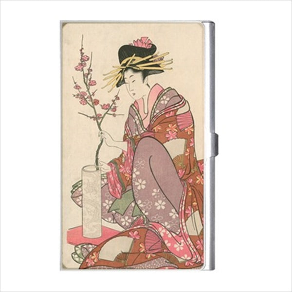 Japanese Woman In Pink Business Credit Card Case Holder Kitagawa Utamaro