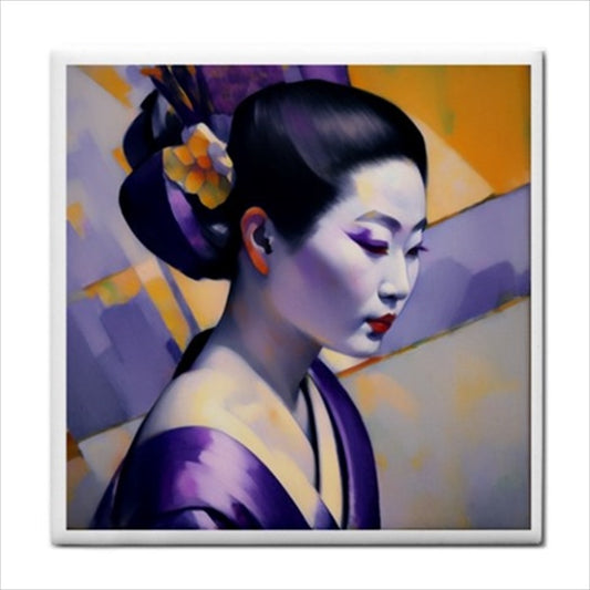 Purple Geisha Modern Japan Ceramic Tile Art Backsplash Ceramic Ceramic Tile Geisha Home Decor Japan Japan Tile Japanese Purple Tile Ceramic Tile