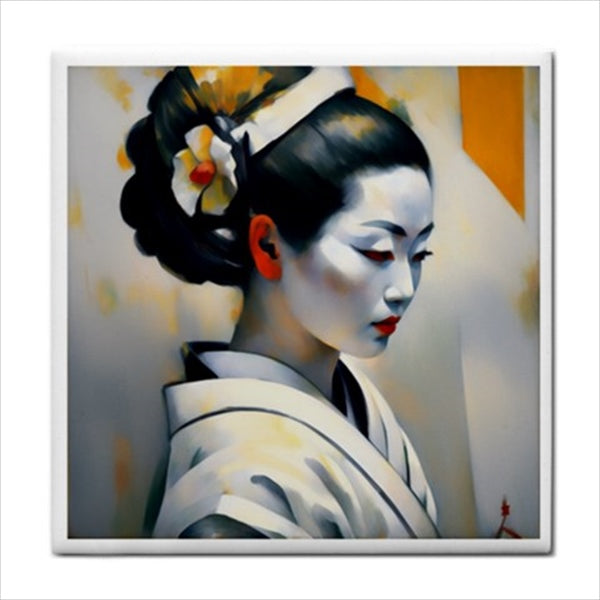 White Geisha Modern Japan Ceramic Tile Art Backsplash Ceramic Ceramic Tile Geisha Home Decor Japan Japan Tile Japanese Tile White Ceramic Tile