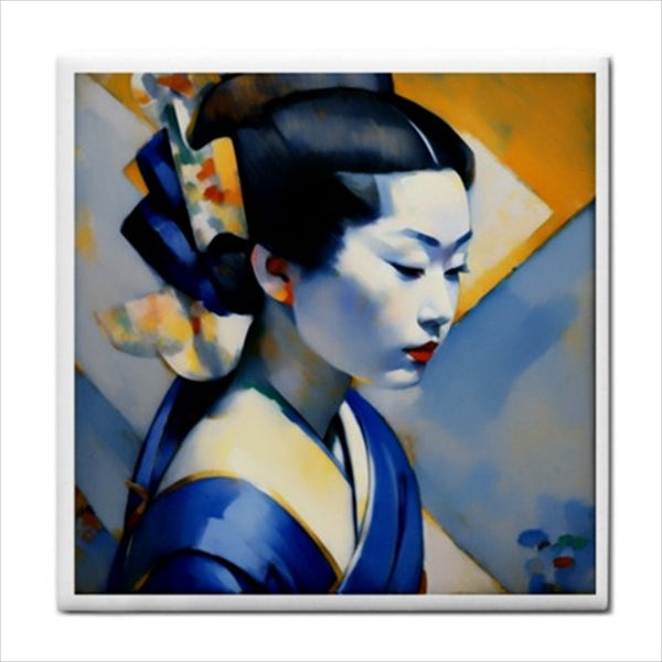 Blue Geisha Modern Japan Ceramic Tile Art Backsplash Blue Ceramic Ceramic Tile Geisha Home Decor Japan Japan Tile Japanese Tile Ceramic Tile