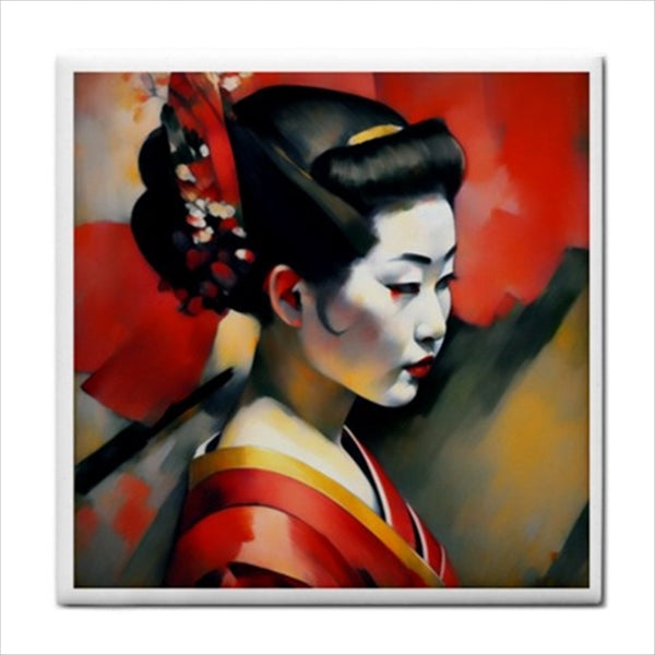 Red Geisha Modern Japan Ceramic Tile Art Backsplash Ceramic Ceramic Tile Geisha Home Decor Japan Japan Tile Japanese Red Tile Ceramic Tile