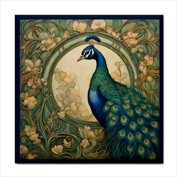 Peacock Art Nouveau Ceramic Tile Set Of 4 Decorative Backsplash Tiles Art Art Nouveau Backsplash Ceramic Ceramic Tile Set Home Decor Peacock Tile Ceramic Tile Set