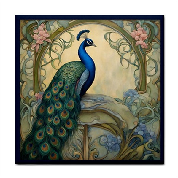 Peacock Art Nouveau Ceramic Tile Set Of 4 Decorative Backsplash Tiles Art Art Nouveau Backsplash Ceramic Ceramic Tile Set Home Decor Peacock Tile Ceramic Tile Set