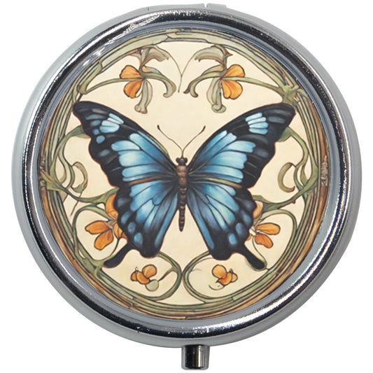 Blue Butterfly Art Nouveau Pill Box Medication Travel Case Art Nouveau Blue Butterfly Case Medication Case Pill Box Travel Pillboxes