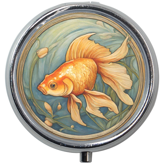 Goldfish Art Nouveau Pill Box Medication Travel Case Art Nouveau Case Goldfish Medication Case Pill Box Travel Pillboxes