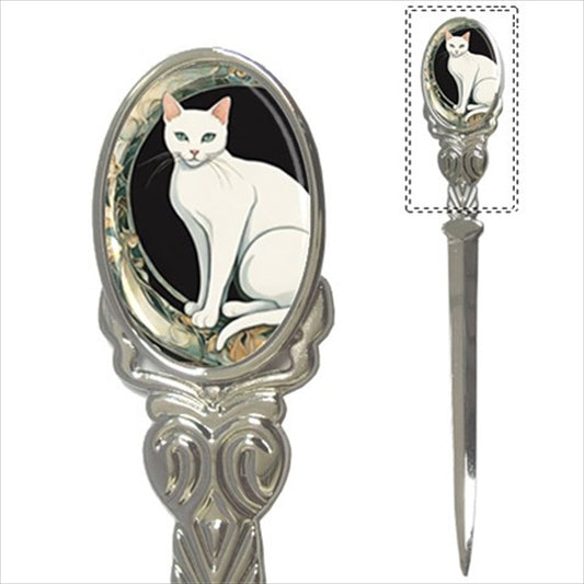 White Cat Pewter Mail Letter Opener Art Nouveau Art Nouveau Cat Cats Desk Accessory Letter Opener Mail Office Supplies Letter Opener