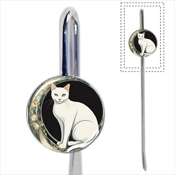 White Cat Art Nouveau Metal Bookmark Art Nouveau Bookmark Cat Cats Metal Bookmark Bookmark