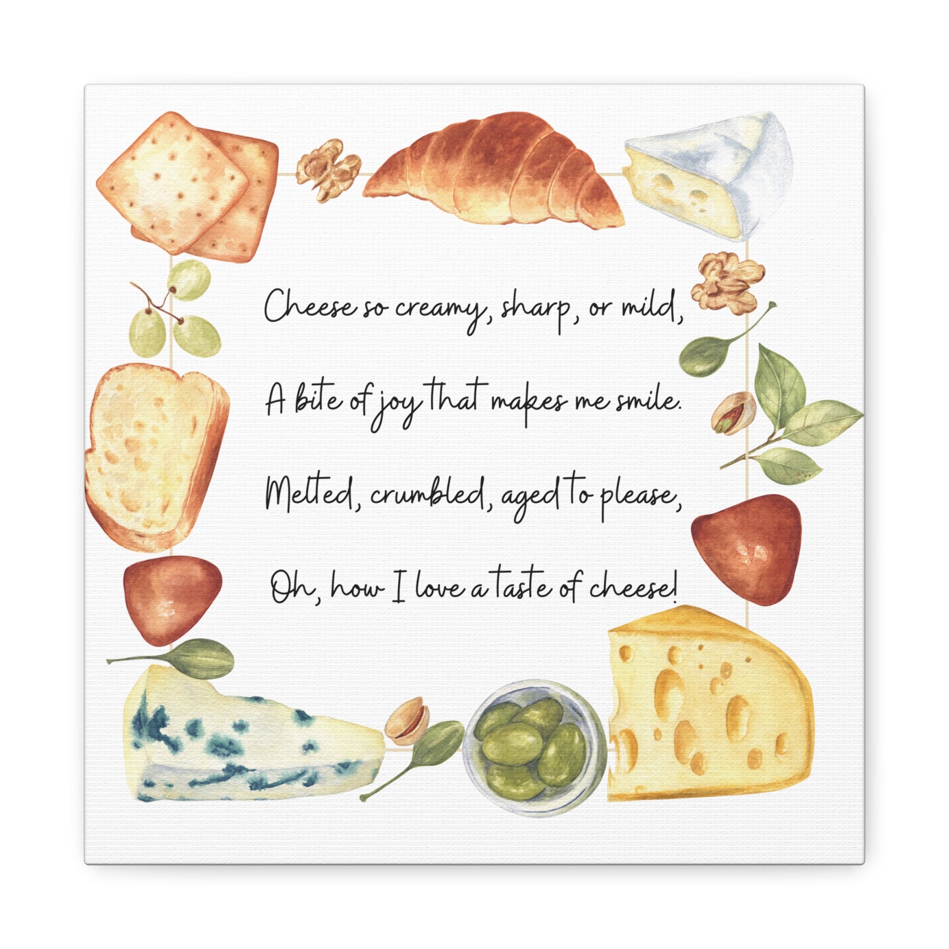 Cheese Poem 12x12 inch Canvas Print Kitchen Wall Art Canvas