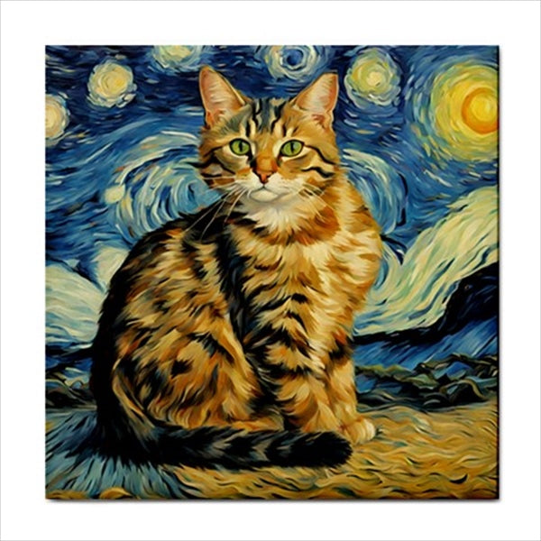 Cats Ceramic Tile Art Set Of 4 Van Gogh Style Decorative Backsplash Tiles Ceramic Tile Set