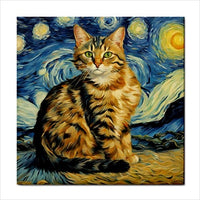Cats Ceramic Tile Art Set Of 4 Van Gogh Style Decorative Backsplash Tiles