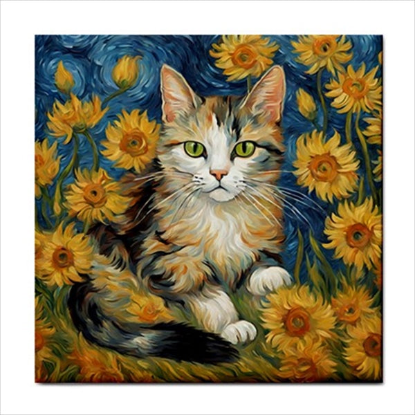 Cats Ceramic Tile Art Set Of 4 Van Gogh Style Decorative Backsplash Tiles Ceramic Tile Set