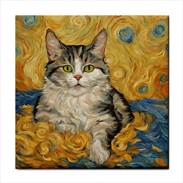 Cats Ceramic Tile Art Set Of 4 Van Gogh Style Decorative Backsplash Tiles Ceramic Tile Set