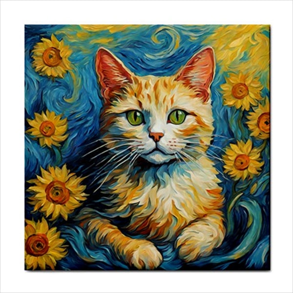 Cats Ceramic Tile Art Set Of 4 Van Gogh Style Decorative Backsplash Tiles Ceramic Tile Set