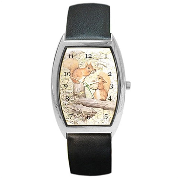 Squirrels Watch Beatrix Potter Art Wristwatch Analog Barrel Shape Beatrix Potter Fictional Character Fictional Character Watch Squirrel Storybook Unisex Watch Wristwatch Watches