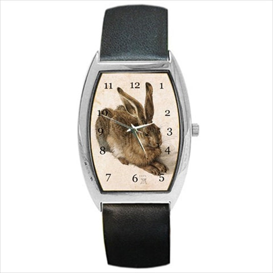 Young Hare Watch Rabbit Durer Art Analog Wristwatch Analog Barrel Shape Durer Famous Fine Art Hare Rabbit Unisex Watch Wristwatch Watches