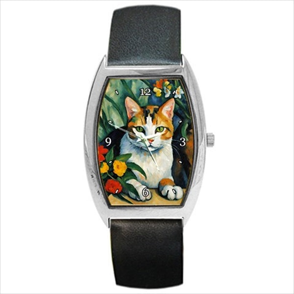 Calico Cat Watch Unisex Art Wristwatch Animal Animal Art Animal Watch Art Barrel Shape Calico Cat Cat Cat Watch Unisex Watch Wristwatch Barrel Shape Watch