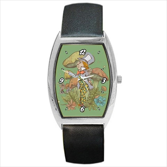 Mad Hatter Watch Alice In Wonderland Wristwatch Unisex Alice In Wonderland Art Barrel Shape Mad Hatter Mad Tea Party Unisex Watch Wristwatch Barrel Shape Watch