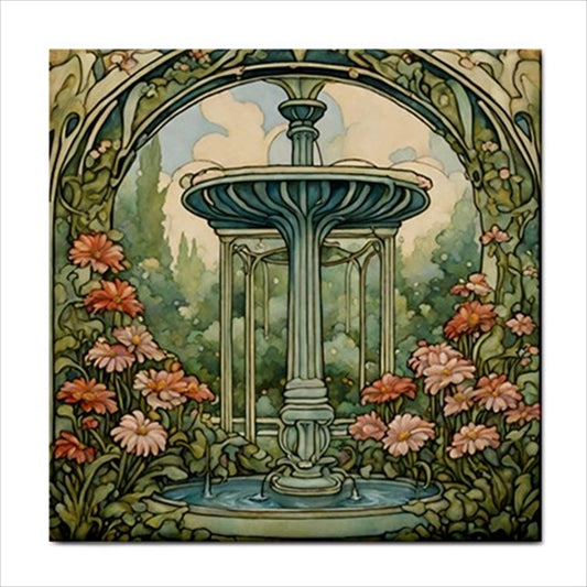 Fountain Art Nouveau Ceramic Tile Decorative Backsplash 4.25 Inches 4.25 Inch Art Art Nouveau Backsplash Ceramic Ceramic Tile Home Decor Tile Ceramic Tile