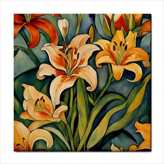 Blooming Lillies Ceramic Tile 4.25 Inches art Art Ceramic Tile Backsplash Ceramic Ceramic Tile Flower Flower Art Flowers Home Decor Tile Ceramic Tile