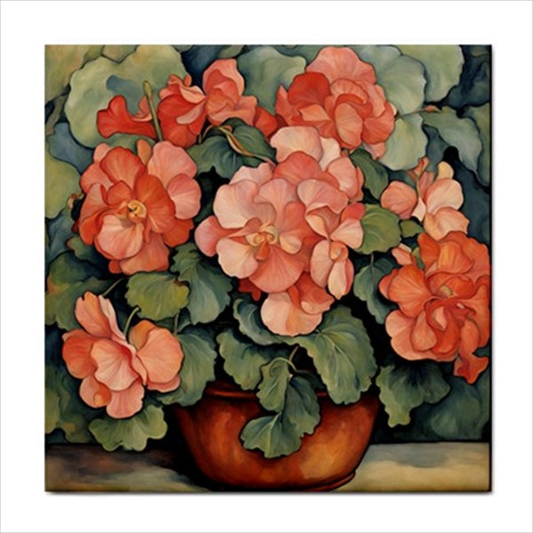 Begonia Flowers Ceramic Tile 4.25 Inches art Art Ceramic Tile Backsplash Ceramic Ceramic Tile Flower Flower Art Flowers Home Decor Tile Ceramic Tile