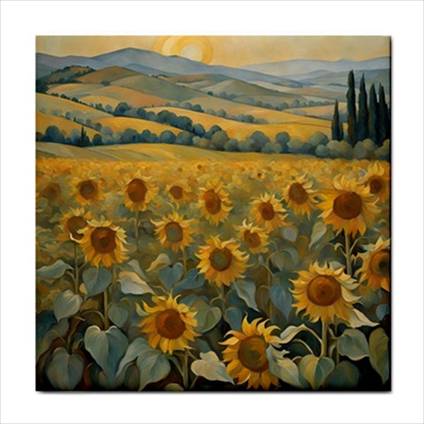 Sunflower Field Ceramic Tile 4.25 Inches art Art Ceramic Tile Backsplash Ceramic Ceramic Tile Flower Flower Art Flowers Home Decor Tile Ceramic Tile