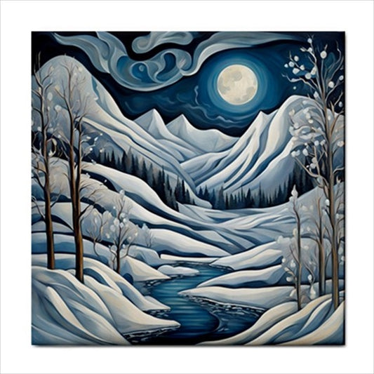 Nordic Moon Mountain Ceramic Tile 4.25 Inches art Art Ceramic Tile Backsplash Ceramic Ceramic Tile Home Decor Tile Ceramic Tile