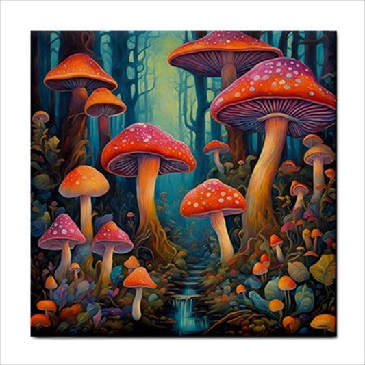 Mushroom Forest Ceramic Tile 4.25 Inches art Art Ceramic Tile Backsplash Ceramic Ceramic Tile Home Decor Tile Ceramic Tile