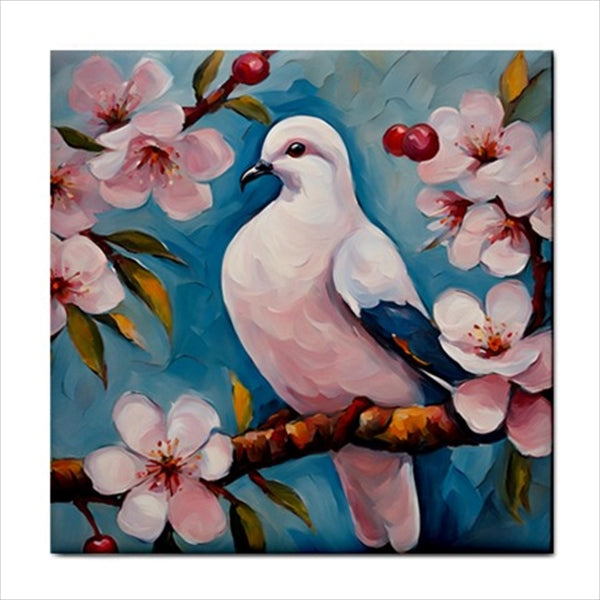 Dove On Cherry Blossom Branch Ceramic Tile 4.25 Inches art Art Ceramic Tile Backsplash Bird Ceramic Ceramic Tile Home Decor Tile Ceramic Tile