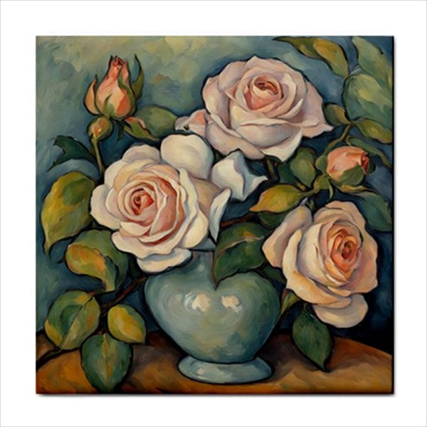 Vase Of Pink Roses Ceramic Tile 4.25 Inches