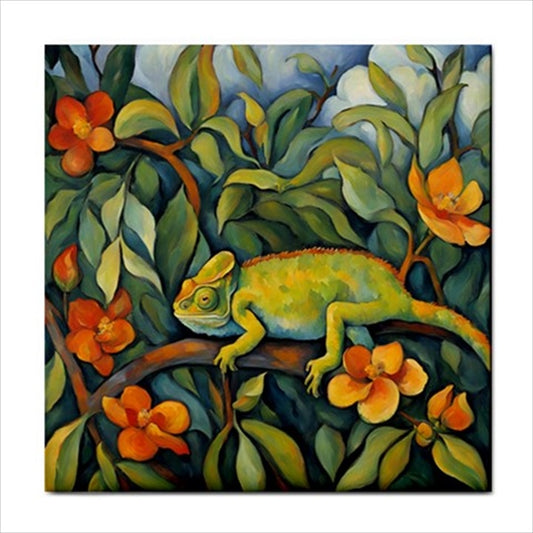 Cameleon Ceramic Tile 4.25 Inches Animal Tile art Art Ceramic Tile Backsplash Ceramic Ceramic Tile Home Decor Tile Ceramic Tile