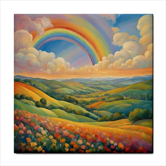 Rainbow Landscape Ceramic Tile 4.25 Inches art Art Ceramic Tile Backsplash Ceramic Ceramic Tile Home Decor Landscape Tile Ceramic Tile