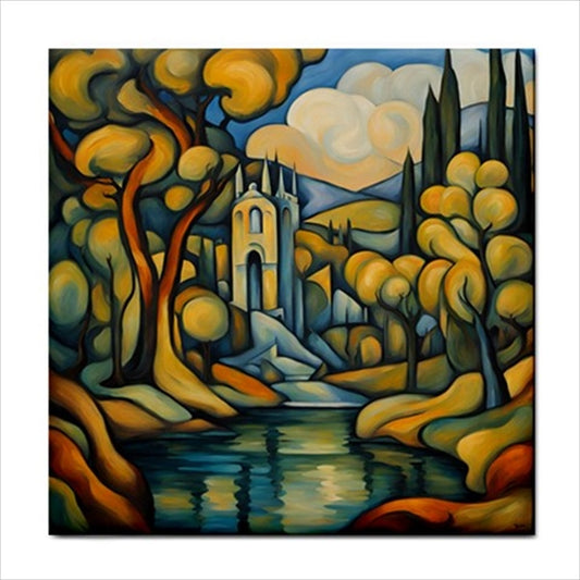 Cathedral Landscape Ceramic Tile 4.25 Inches art Art Ceramic Tile Backsplash Ceramic Ceramic Tile Home Decor Landscape Tile Ceramic Tile