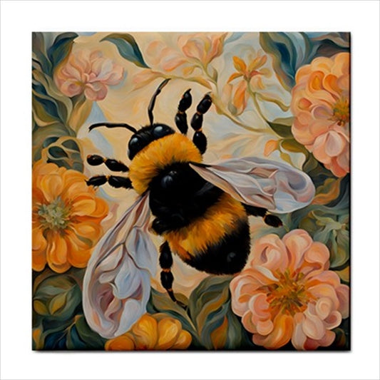 Bee and Flowers Ceramic Tile 4.25 Inches art Art Ceramic Tile Backsplash Ceramic Ceramic Tile Home Decor Tile Ceramic Tile