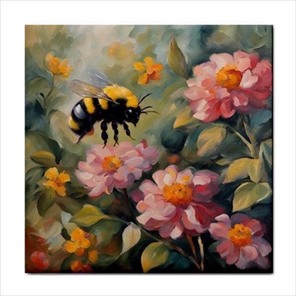 Bumblebee Flowers Ceramic Tile 4.25 Inches Ceramic Tile