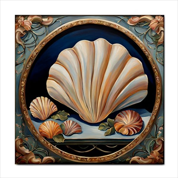 Art Nouveau Shell Ceramic Tile 4.25 Inches