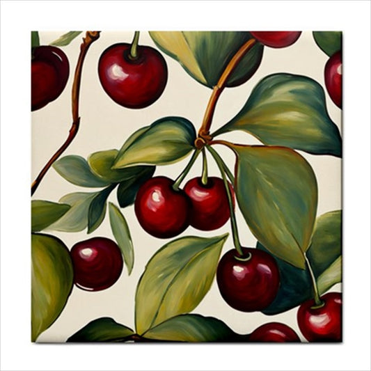 Cherries Ceramic Tile 4.25 Inches art Art Ceramic Tile Backsplash Ceramic Ceramic Tile Food Food Tile Home Decor Tile Ceramic Tile