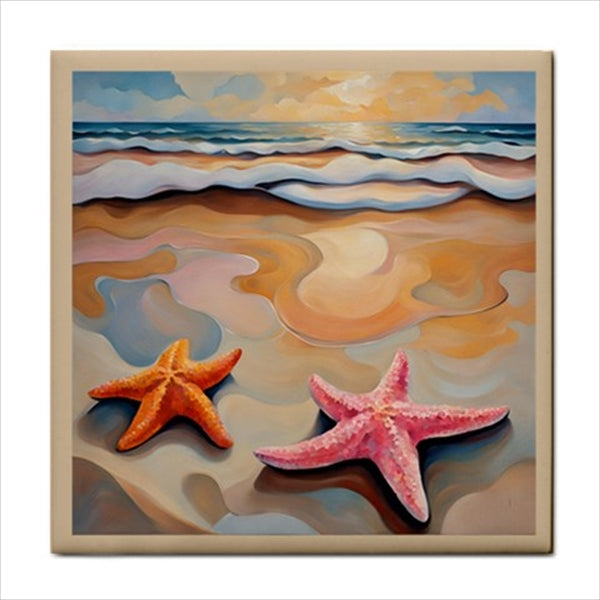 Beach Starfish Ceramic Tile 4.25 Inches art Art Ceramic Tile Backsplash Ceramic Ceramic Tile Home Decor Nautical Tile Ceramic Tile