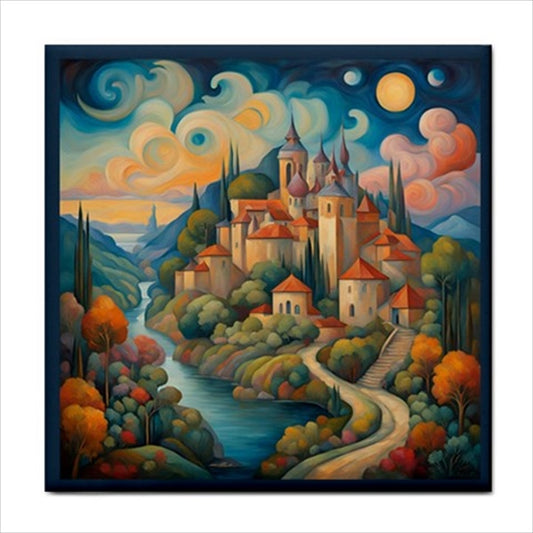 Fantasy Castle Ceramic Tile 4.25 Inches art Art Ceramic Tile Backsplash Ceramic Ceramic Tile Home Decor Landscape Tile Ceramic Tile