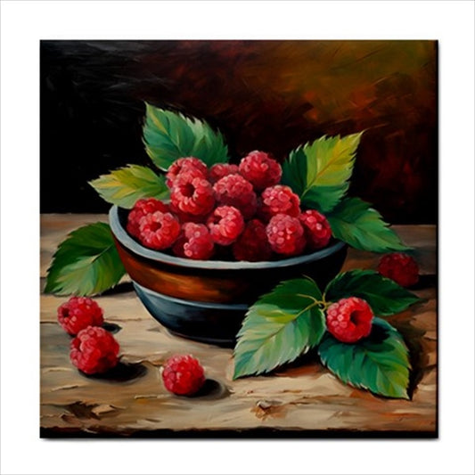 Raspberries Ceramic Tile Art 4.25 Inches Ceramic Tile