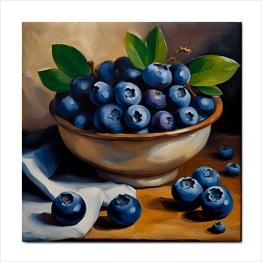 Blueberries Ceramic Tile Art 4.25 Inches Ceramic Tile