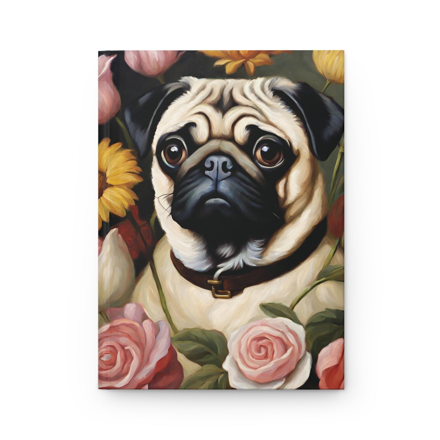 Pug Dog Flower Art Hardcover Journal Notebook Matte 75 Sheets 5.75x8 inches Paper products