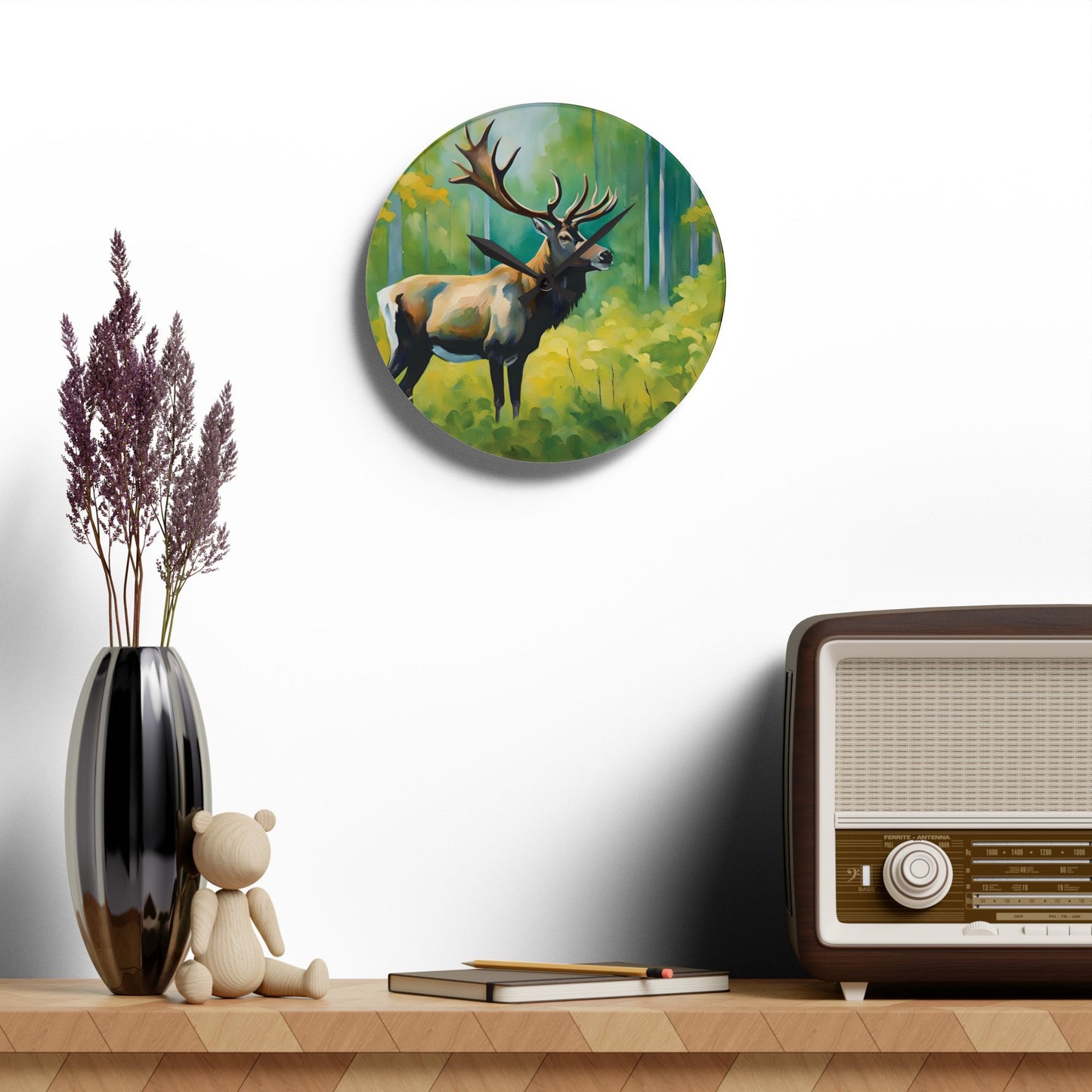 Elk Art Acrylic Wall Clock 10.75 Inches Home Decor