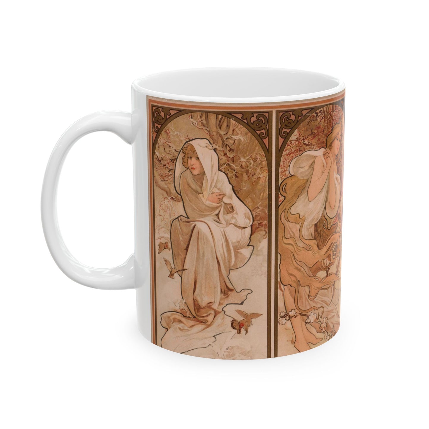 The Seasons Art Nouveau Ceramic Coffee Mug 11oz Alphonse Mucha 11oz Coffee Mugs Fall Picks Home & Living Kitchen mug Mugs Sublimation White base Mug