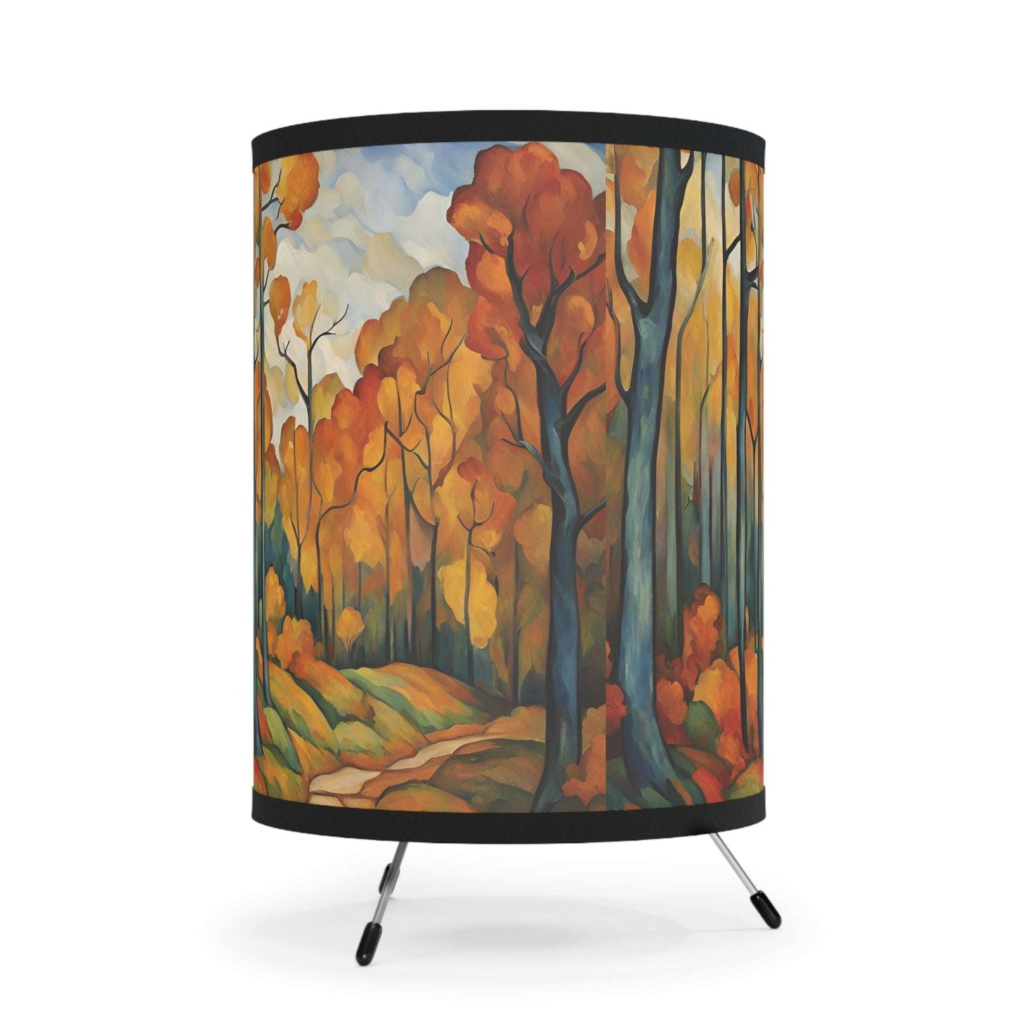 Tripod Table Lamp Fall Trees Modern Art USCA plug Home Decor