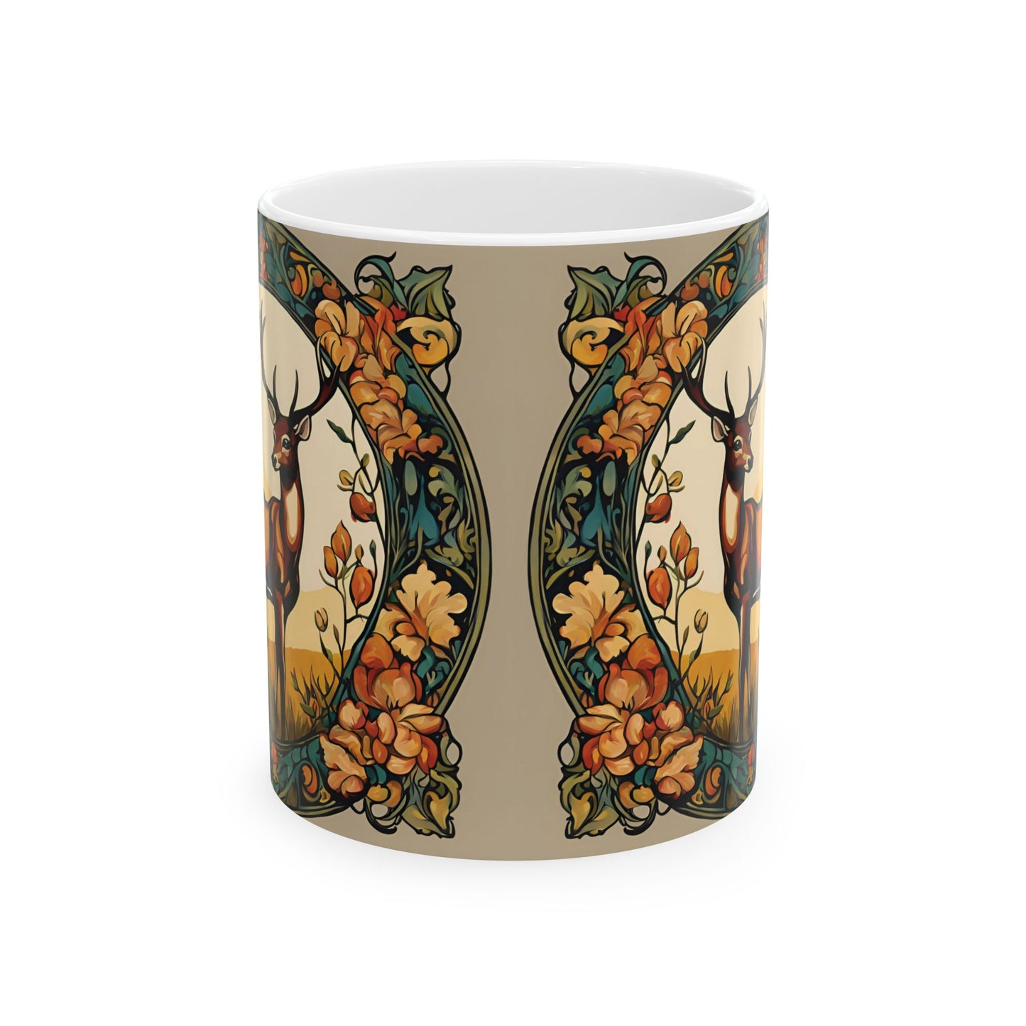 Deer Coffee Mug Cup 11oz Art Nouveau Style Mug