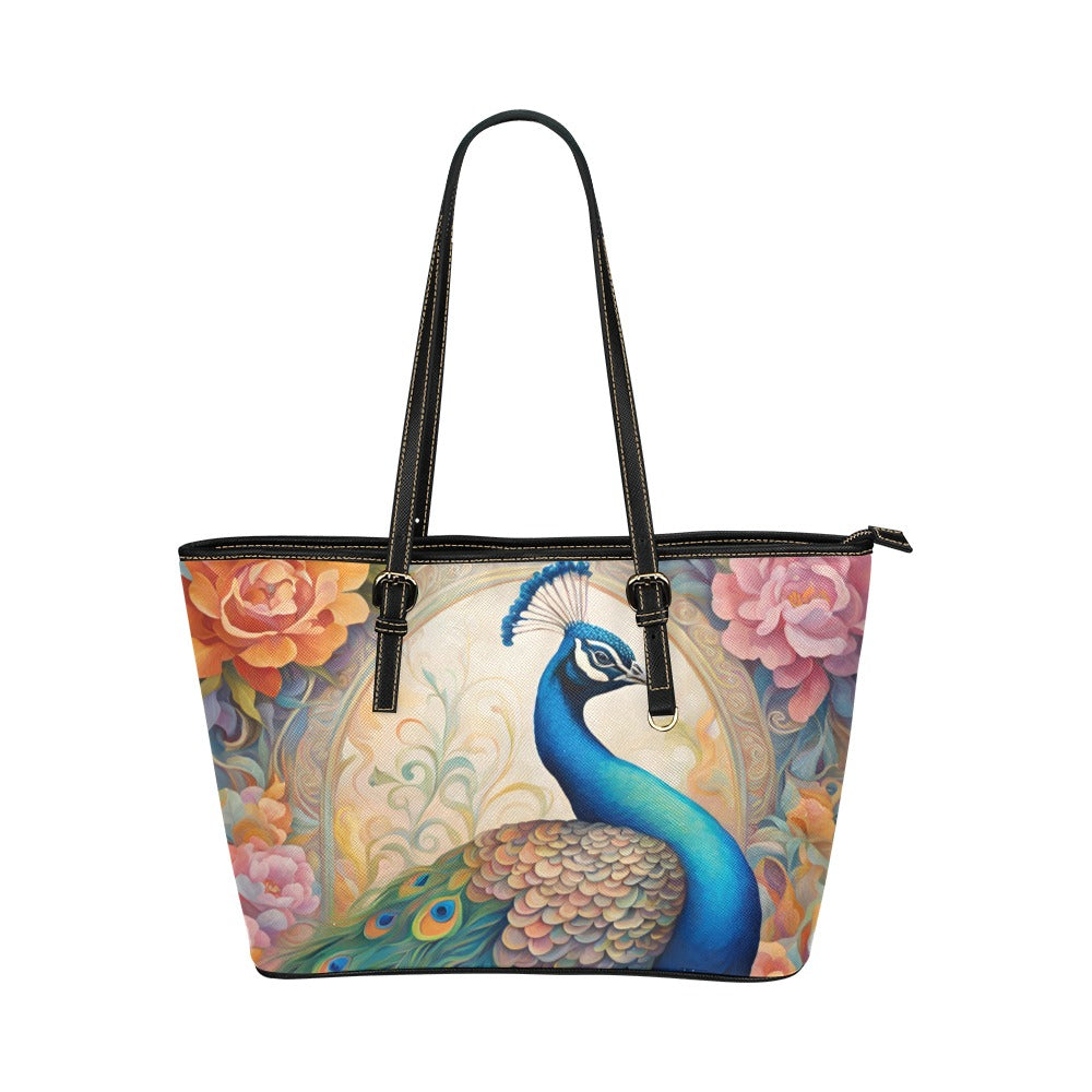 Peacock Shoulder Tote Bag 17.5" x 11" PU Faux Leather Tote Bag