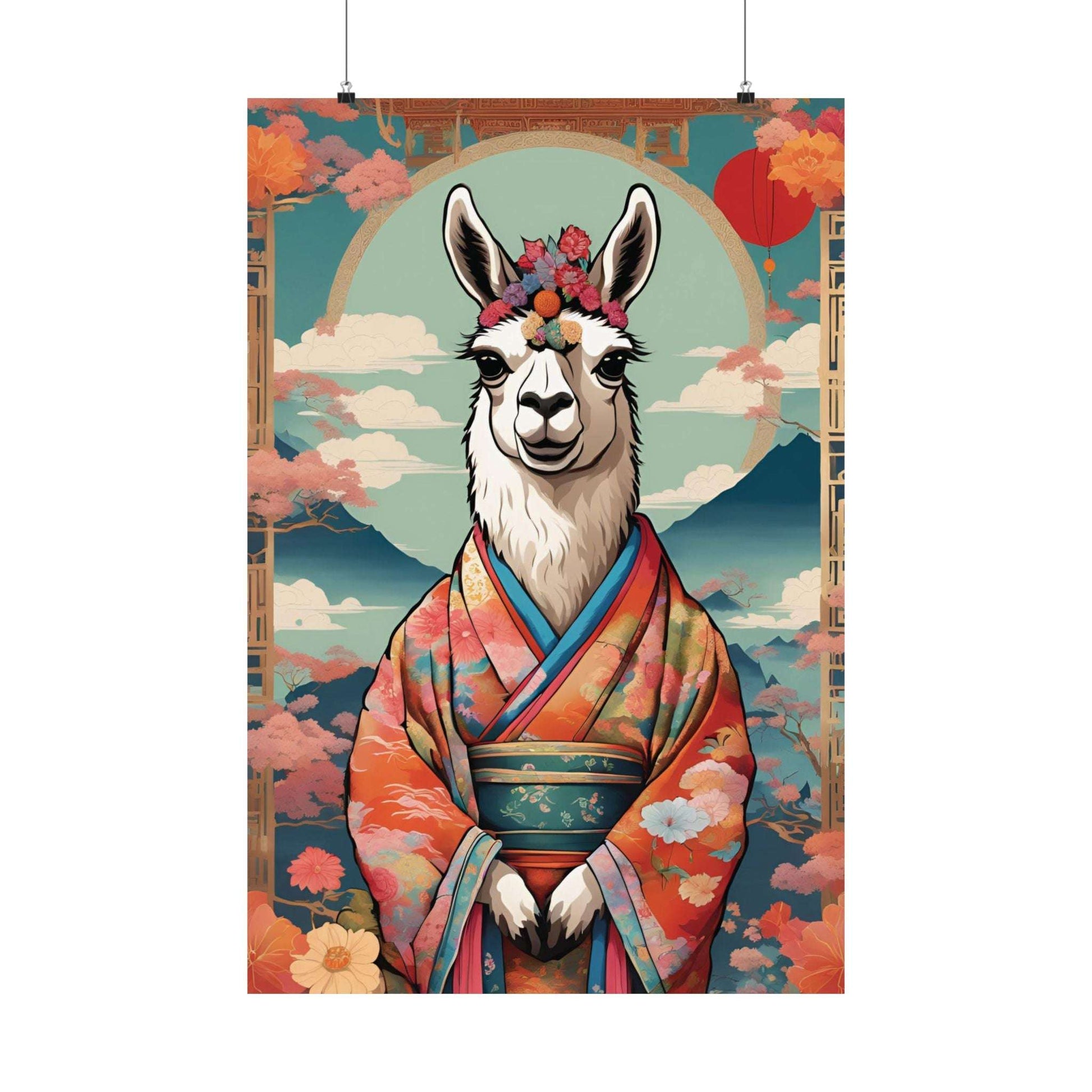 Llama In Kimono Matte Poster 24x36 Inches Kitsch Art Poster