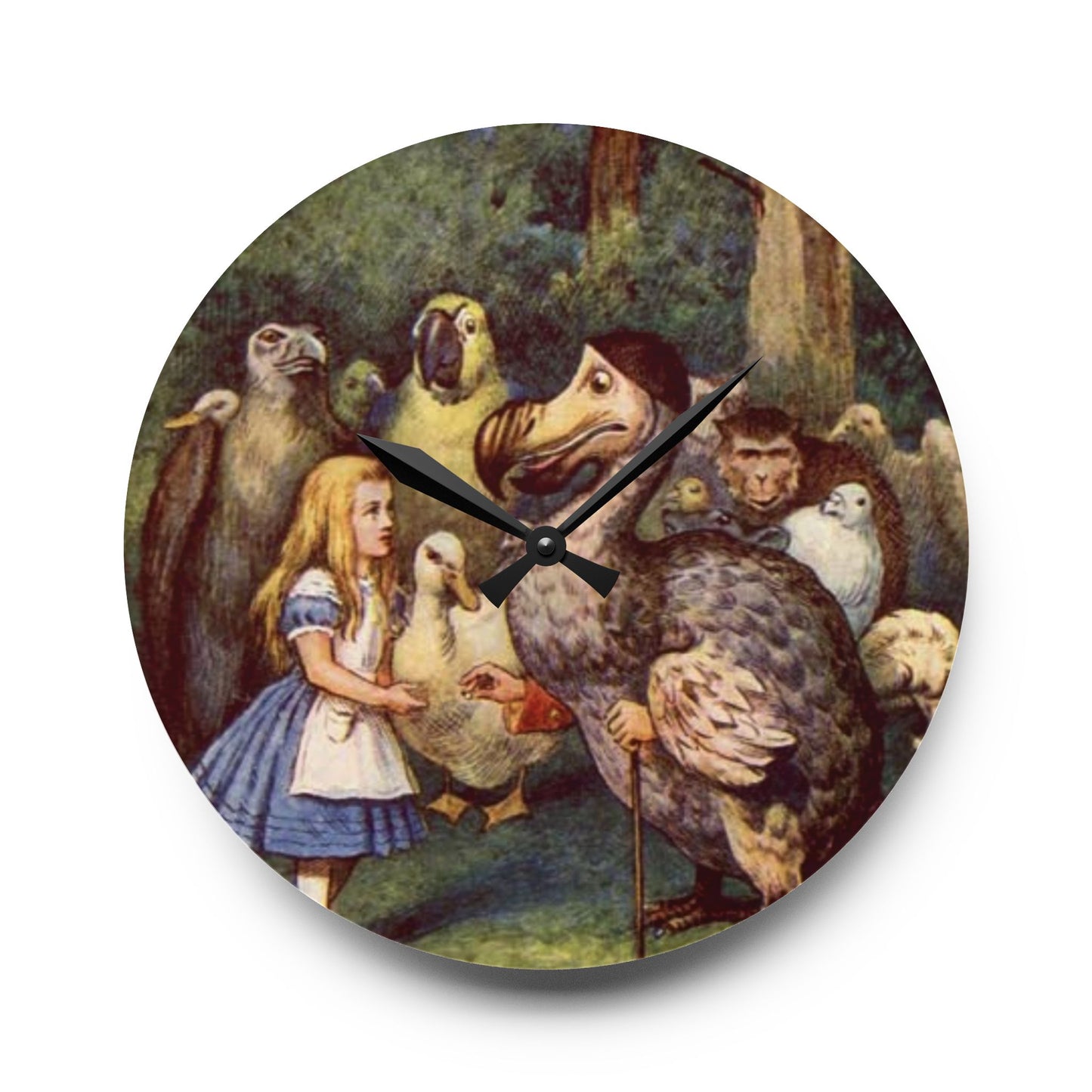 Acrylic Wall Clock Alice In Wonderland Meets Dodo 10.75 Inches Home Decor 10.75'' × 10.75'' (Round)